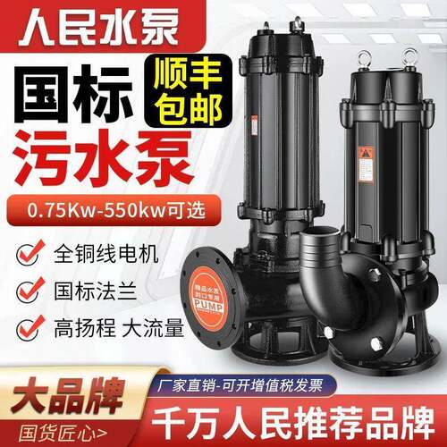 上海人民国标污水泵380v三相大功率水泵泥浆千瓦潜水泵流量排污泵