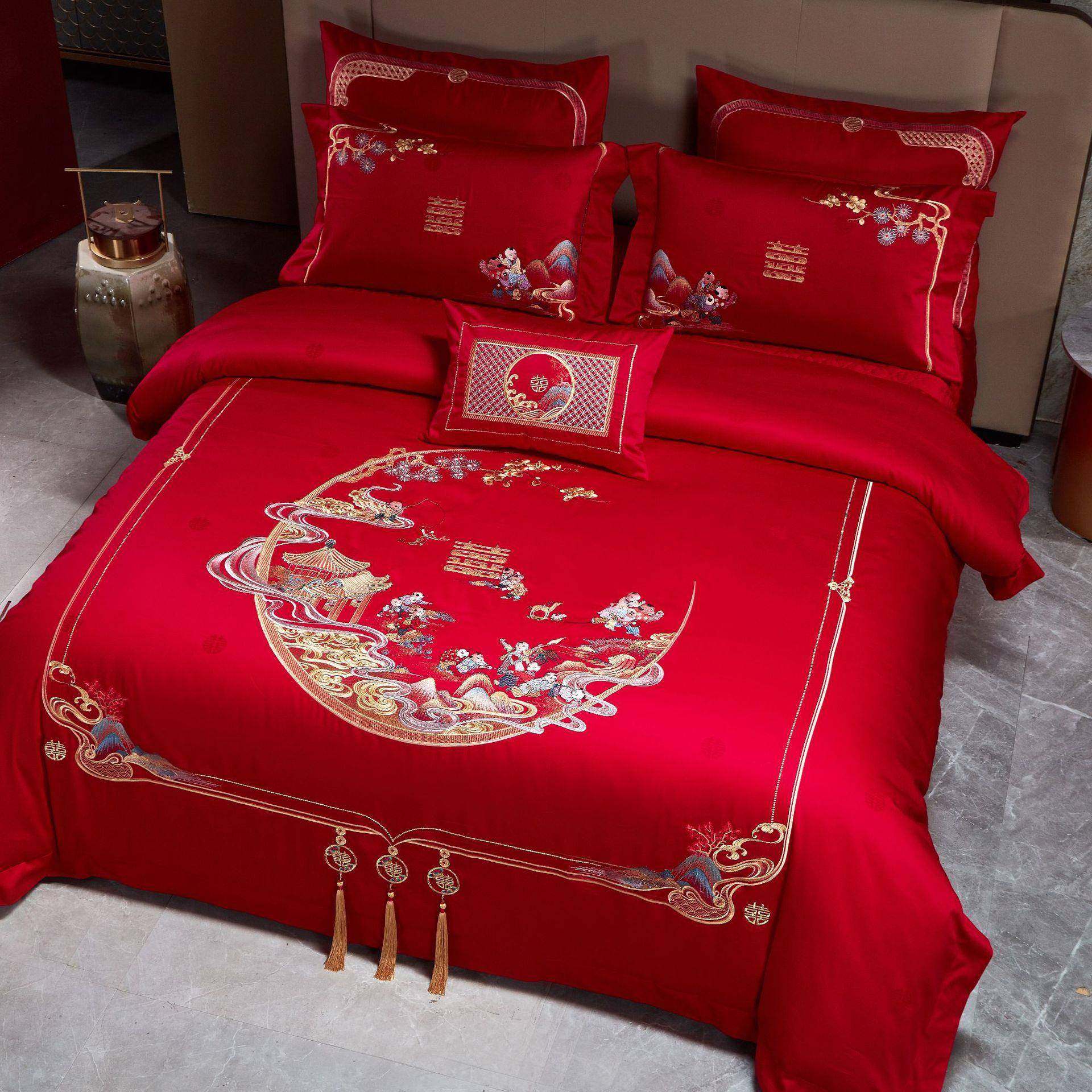 百子呈祥婚庆家纺红色四件套100支长绒棉刺绣结婚床上用品陪嫁,机械设备,其他机械设备,淘宝优惠券,粉丝福利购,淘宝优惠卷