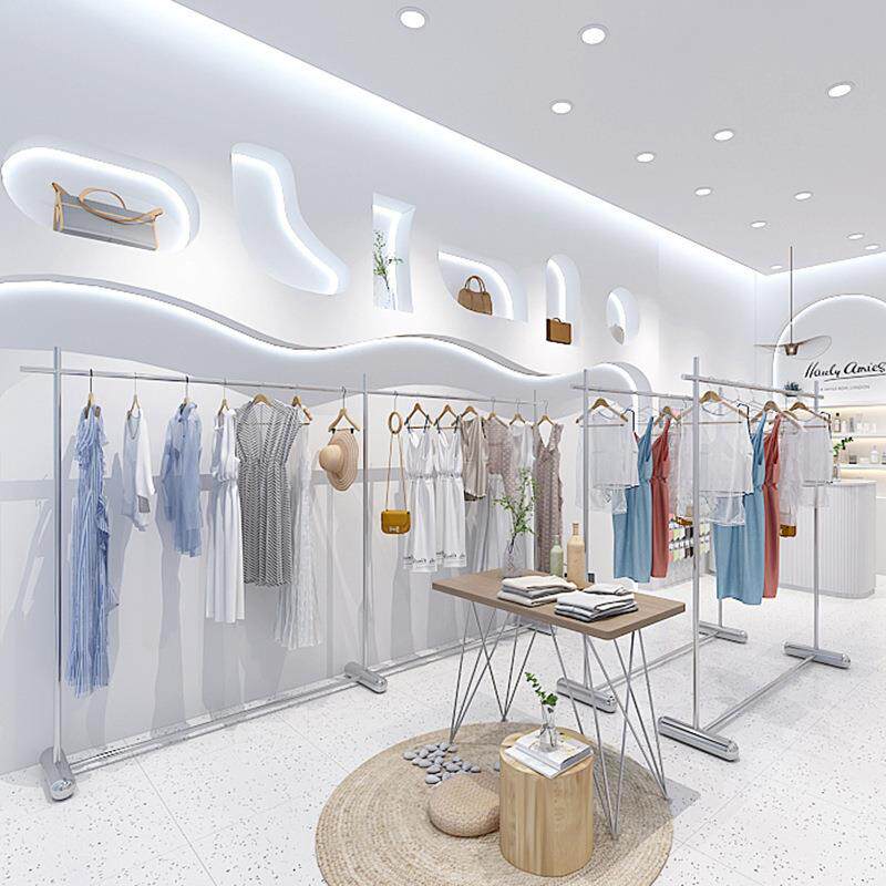服装店网红女装店货架不锈钢挂衣架落地式中岛陈列架童装店展示架
