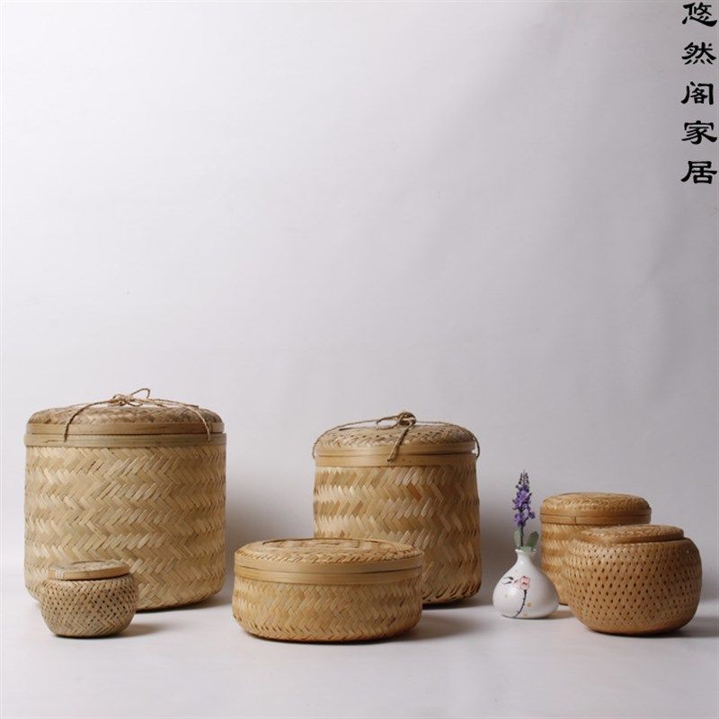 竹编小茶篓竹篓沱茶茶叶罐 纯手工 竹工艺品存茶零食话梅罐醒茶罐