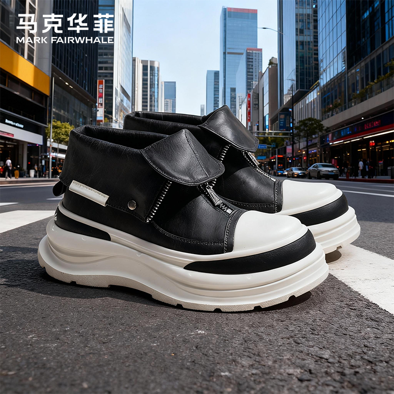 马克华菲男款2026新款秋冬季增高鞋子男鞋拉链男士高帮百搭板鞋,流行男鞋,马丁靴,淘宝优惠券,粉丝福利购,淘宝优惠卷