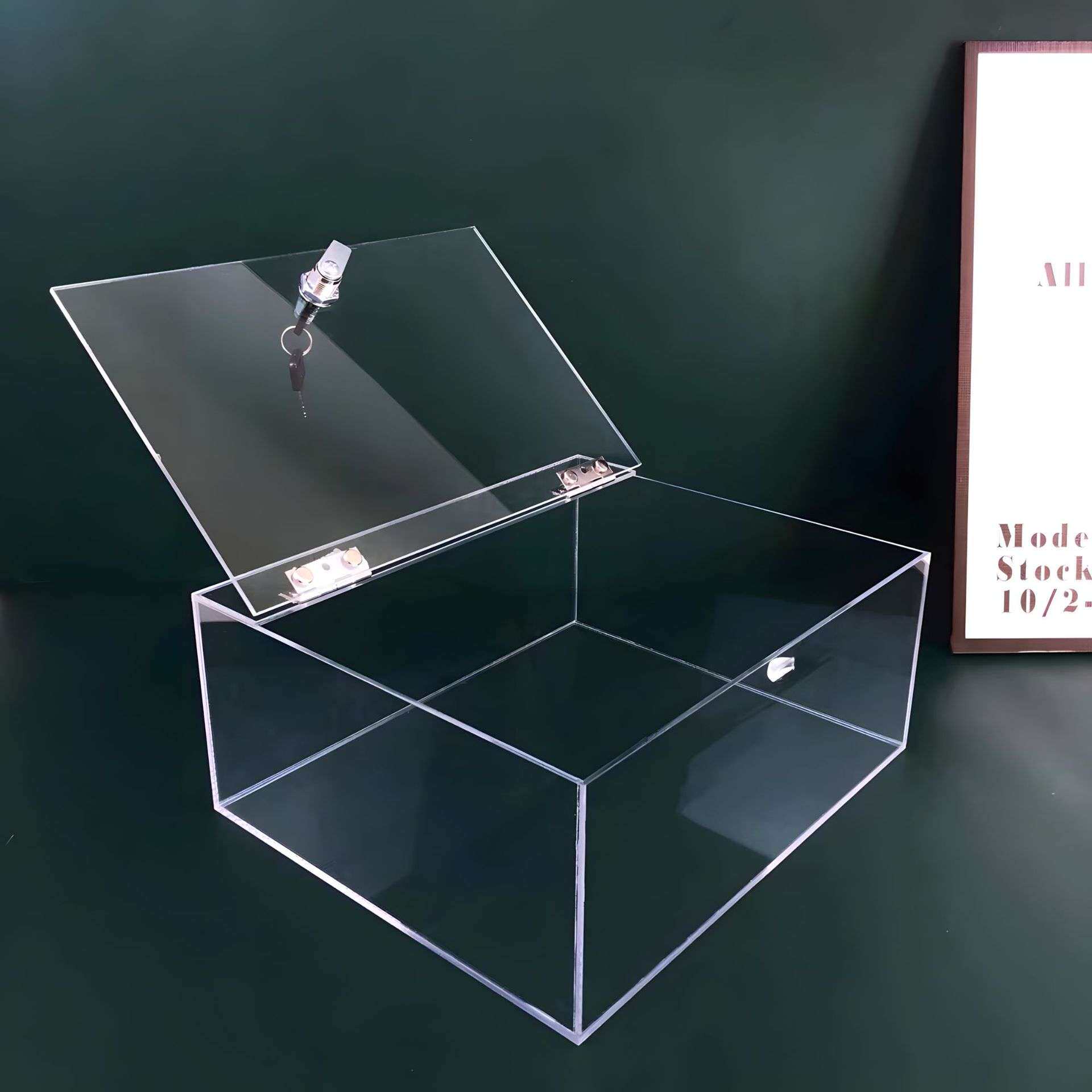 亚克力透明盒子带锁储物盒翻盖收纳箱手机保管箱存放柜防尘展示盒