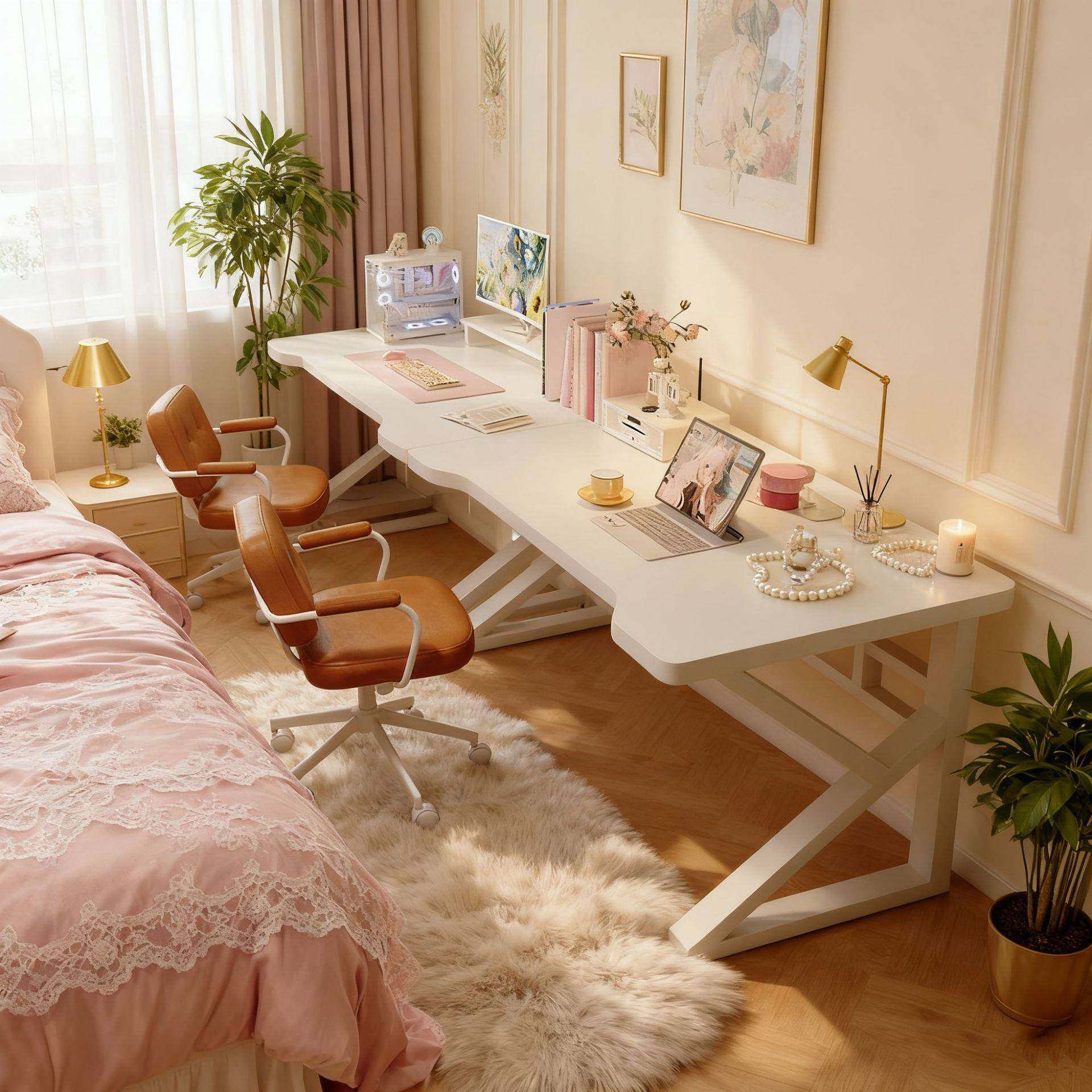 双人电脑桌台式2m长书桌学习写字桌女生卧室桌子工作台家用办公桌