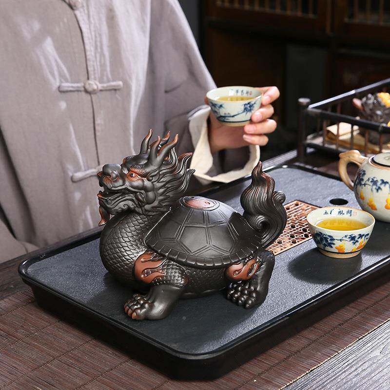 陶招紫财龙龟茶宠摆件砂茶桌茶台茶JFP室可养功夫紫茶禅具茶玩意