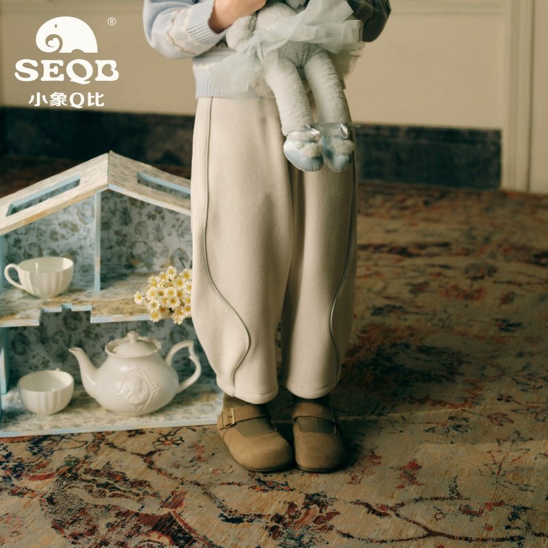 【SEQB小象Q比】曲线设计一体绒加绒长裤微灯笼摇粒绒松紧腰裤子,童装/婴儿装/亲子装,裤子,淘宝优惠券,粉丝福利购,淘宝优惠卷