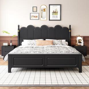 美式复古风实木床黑色双人婚床中古风大床储物床主卧现代简约大床