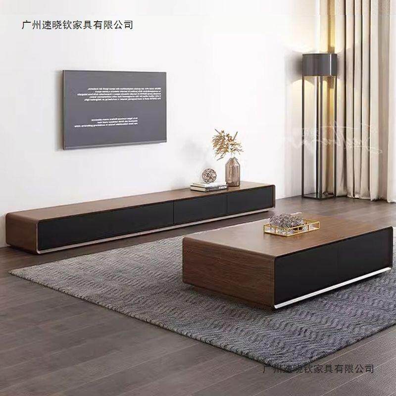 极简地柜电视柜胡桃色小户型网红客厅卧室超窄全实木落地整装地台