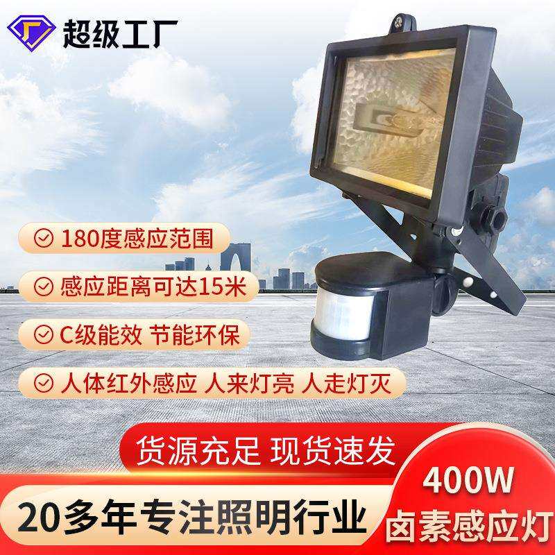 韦德铝压铸400W500W卤素灯防水红外人体感应灯防盗庭院泛光灯壁灯