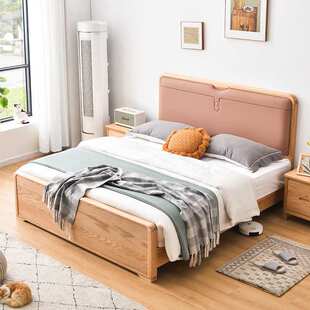 北美红橡木床软靠主卧双人床现代简约一米八大床储物小户型实木床