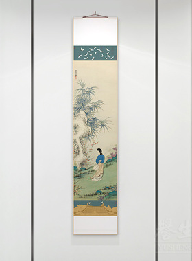 仕女图中式卷轴挂画竖版客厅走廊过道装饰画餐厅书房墙壁画瑞鹤图