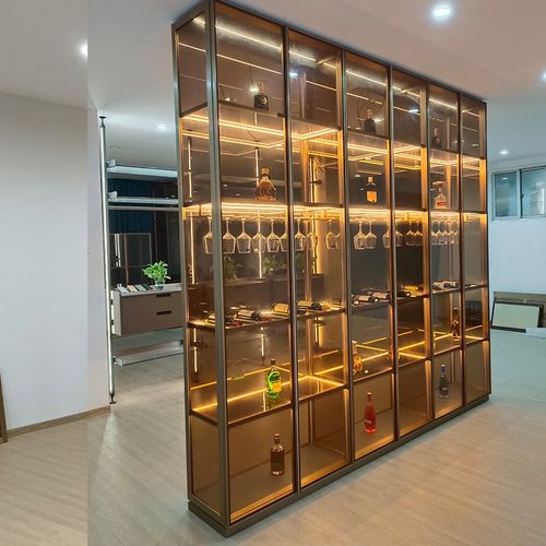 定制玻璃红酒柜靠墙客厅现代简约别墅酒庄葡萄酒展示柜铝合金餐柜