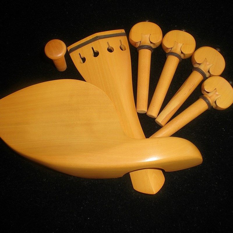 小提琴配件黄杨木整套弦轴/拉弦板/腮托/尾柱 高档黄杨镶黑圈4/4