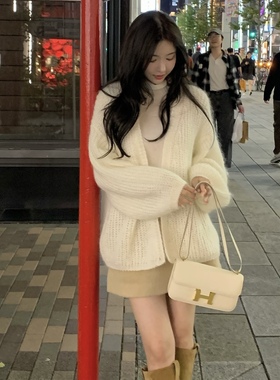 LAPLA慵懒软糯亲肤幼马海毛衣针织开衫外套misscatye正品韩国直邮