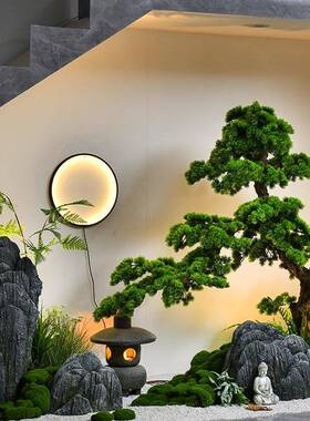 内禅意假山石景观造景楼梯下旱迎客盆景松枯山水F97JS58H装饰摆件