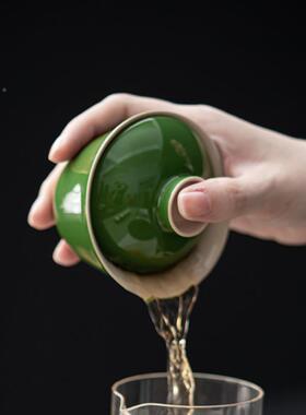 弥言墨茶绿复古盖碗陶具瓷泡碗VMK碗茶艺手抓盖碗功夫茶单个茶轻