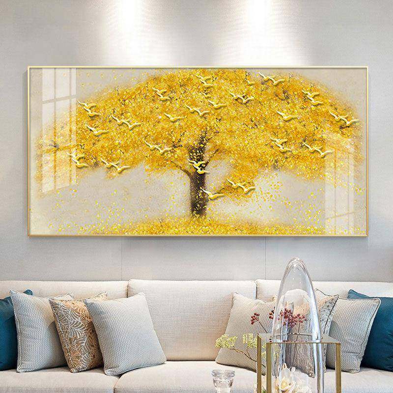 客厅发装饰画沙发背景墙一整幅卧金3938583室墙上挂画大黄厅摇钱