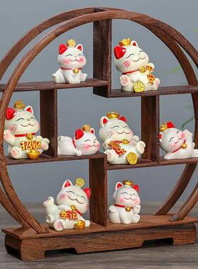 FGJ猫招财客厅玄关摆件鸡翅木博架公室茶室前古台置物架开业礼品