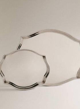 现代简约银色钢制托盘样板间民宿客家用关面装饰摆件厅桌DDK玄置