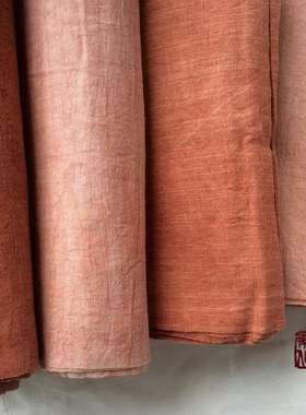 手织布矿物红石头染大地色砖红色茶艺布桌旗门帘软装粗布宽幅40cm