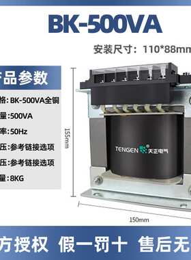 天正电气BK-500VA控制变压器380转220V127V110V36V24V12V6V铜线圈