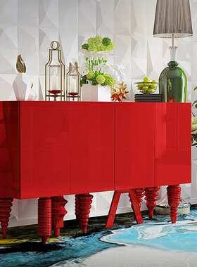 黄色钢琴烤漆餐边柜创意个性茶水柜现代简约酒柜储物柜整装厨储