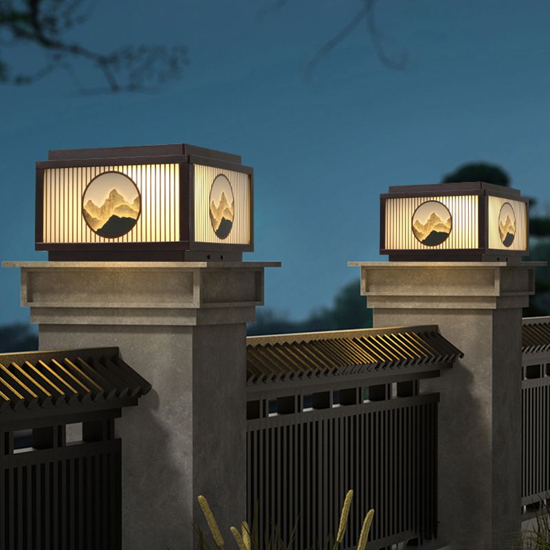 太阳能庭院柱头灯新农村别墅大门围墙围栏景观装饰灯户外防水柱子