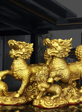 纯铜麒麟摆件一对避斜招才化解客厅卧室求子送子麒麟风水装饰品