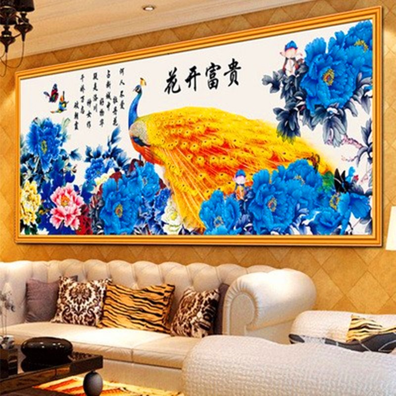 串珠子十字绣大幅花开富贵全珠绣客厅新款彩珠孔雀牡丹花穿珠丝线