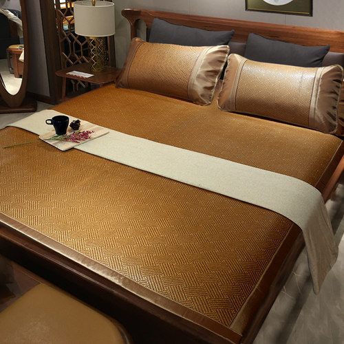 夏季软凉席1.8m床双面藤席三件套1.5米可折叠草席双人席子冰丝席