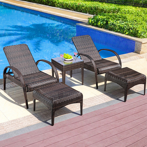 树忆户外躺床别墅庭院游泳池沙滩椅折叠收纳藤椅露天休闲藤编躺椅