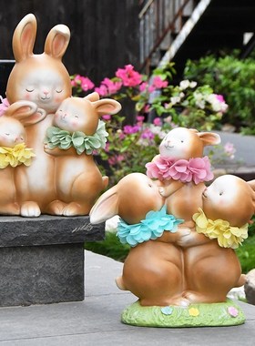 户外园林景观雕塑幼儿园花园卡通树脂小兔子摆件别墅庭院阳台装饰