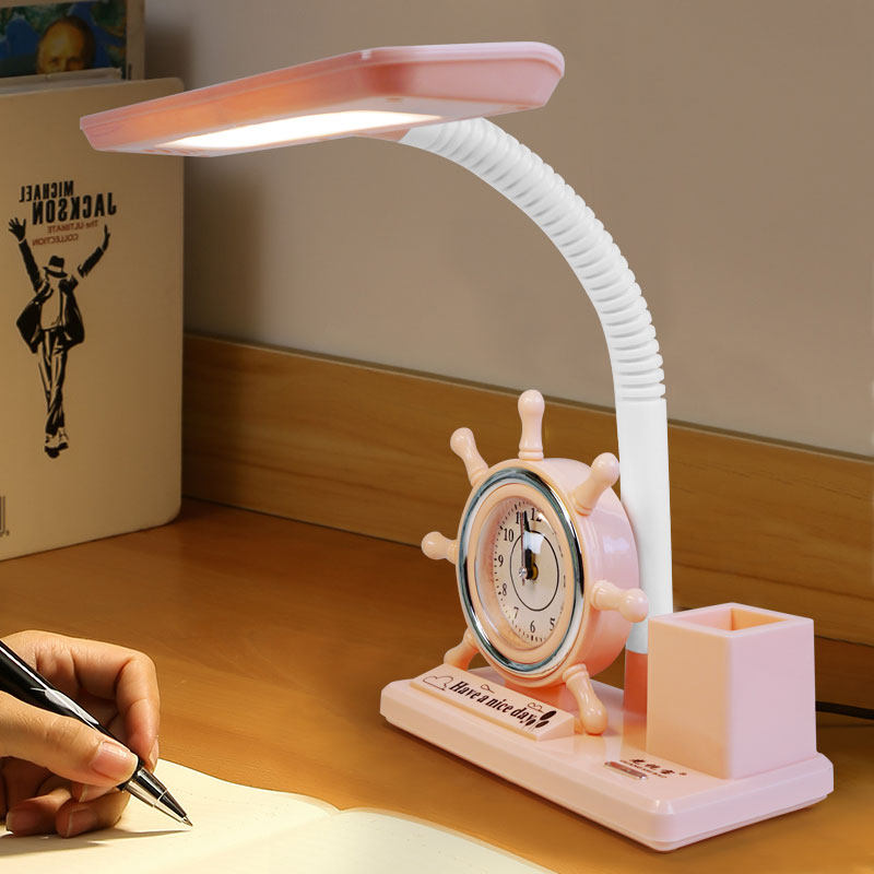 护眼学习台灯中小学生专用卡通闹钟儿童书桌写字插电卧室床头看书