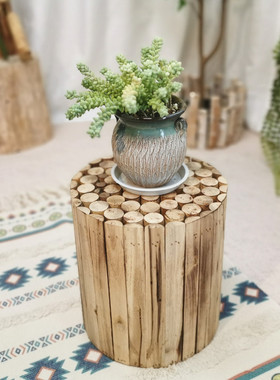 实木小圆凳花架网红民宿装饰客厅侘寂风格庭院花园幼儿园装饰道具