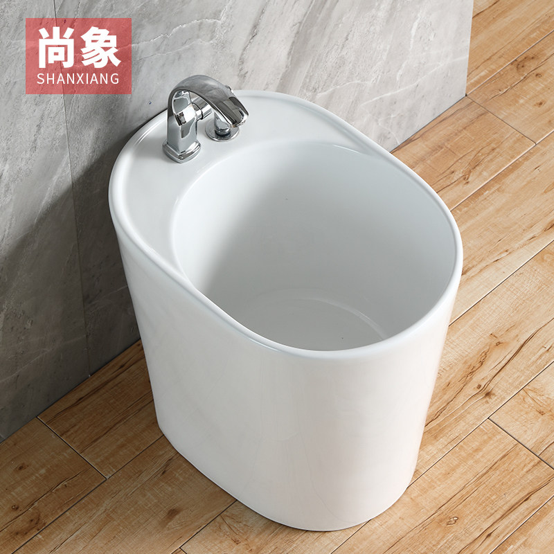 尚象洗拖把池带龙头孔一体家用网红拖布池椭圆形左右排水陶瓷阳台