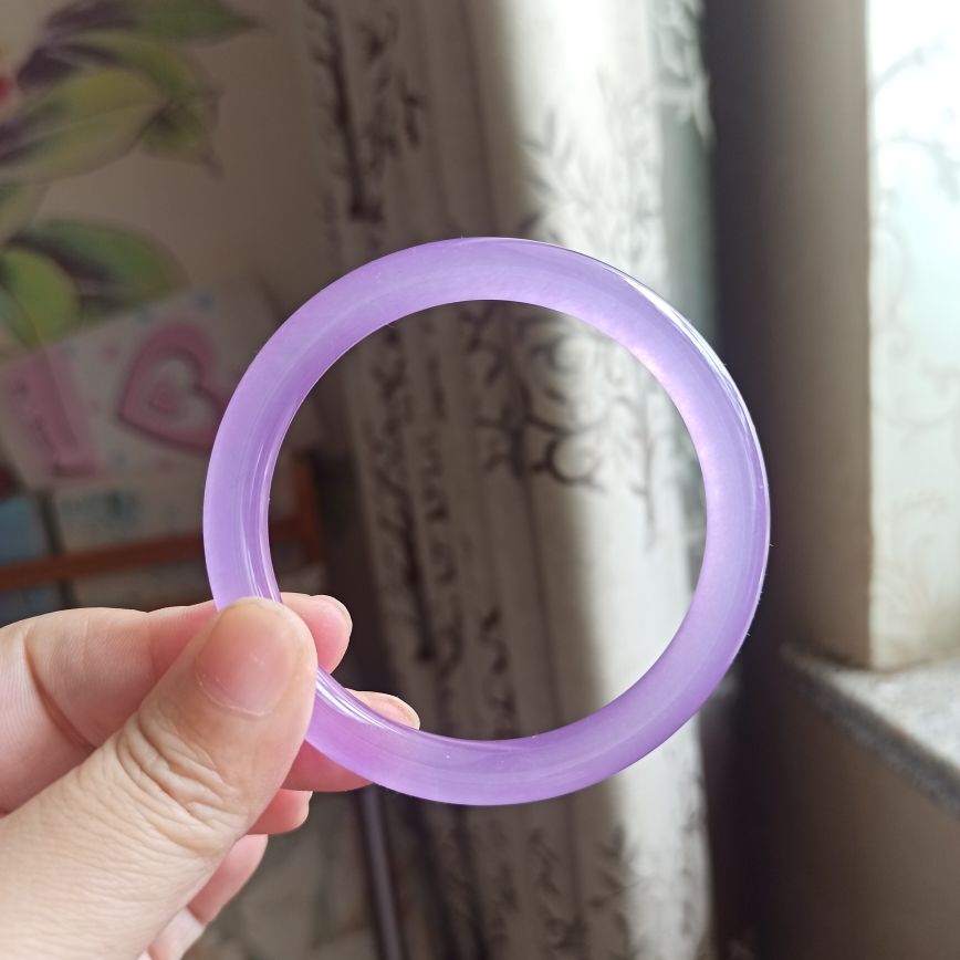 翡翠色玉石手镯高冰种紫罗兰少女款小细圆条宽6毫米玉石镯子送礼