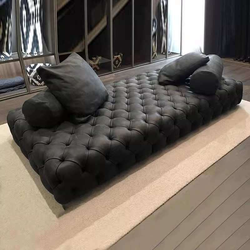 北欧轻奢意式拉扣酒店沙发墩服装店女装店精品店躺椅美式皮艺沙发