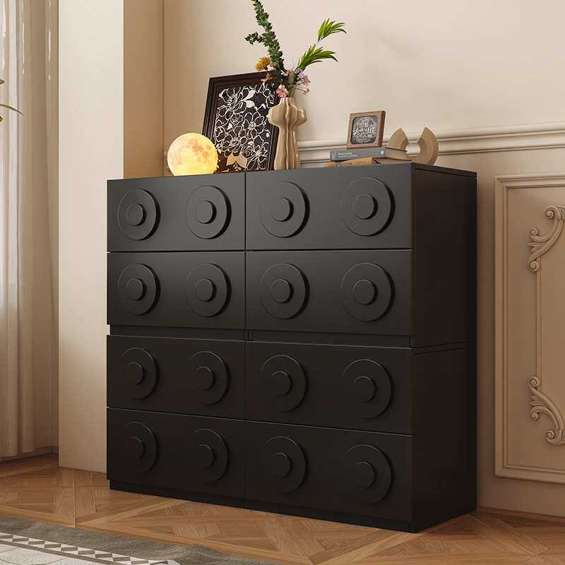 实木斗柜自由组合黑色中古风餐边客厅办公落地储物柜子电视卡门柜