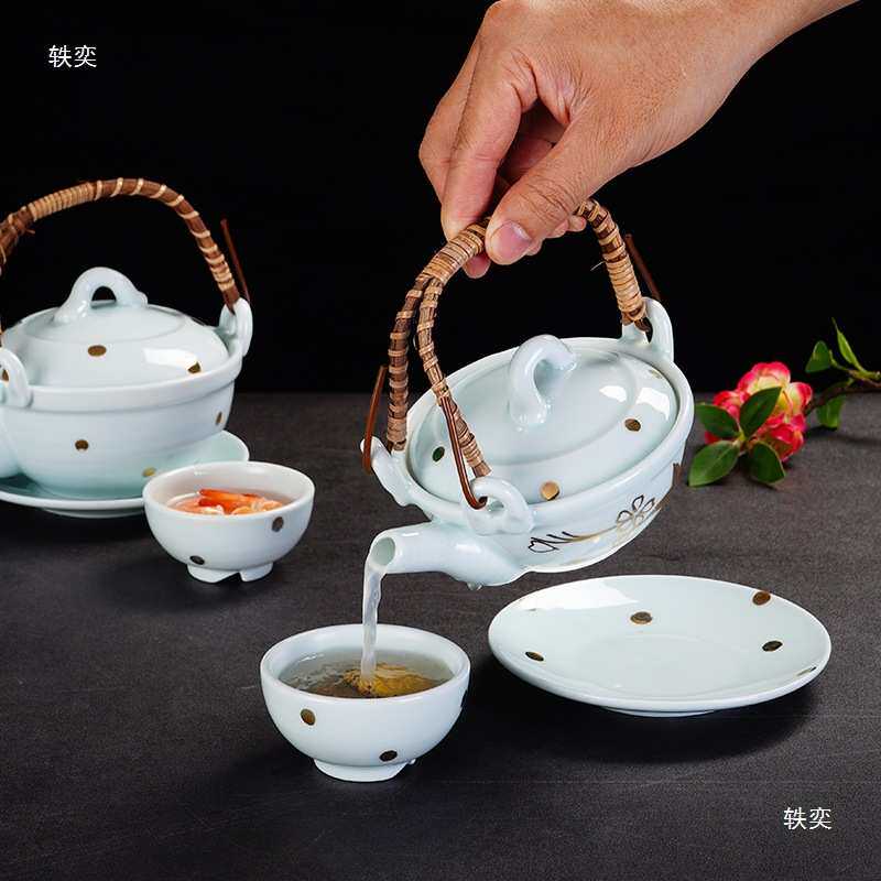 日式陶瓷海鲜壶创意一人份小汤壶个性一壶一杯手提茶壶炖蒸垒德株