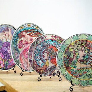深海吧尖货穆夏黄道十二宫艺术插画彩绘玻璃复古摆件高端创意礼物