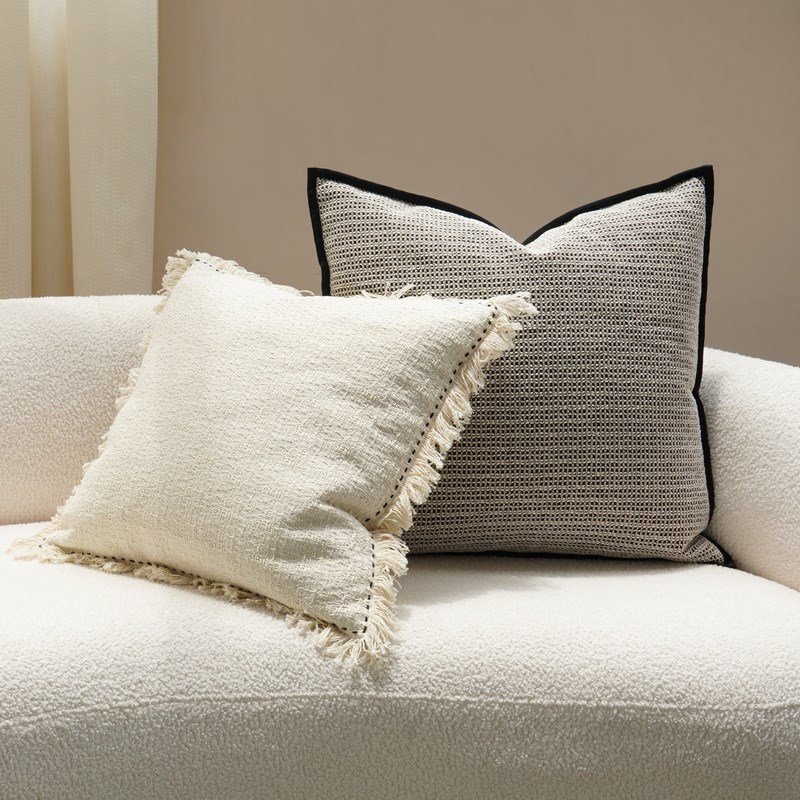 黑白极简现代奶油系流苏抱枕侘寂风民宿靠垫客厅沙发床上50大靠垫