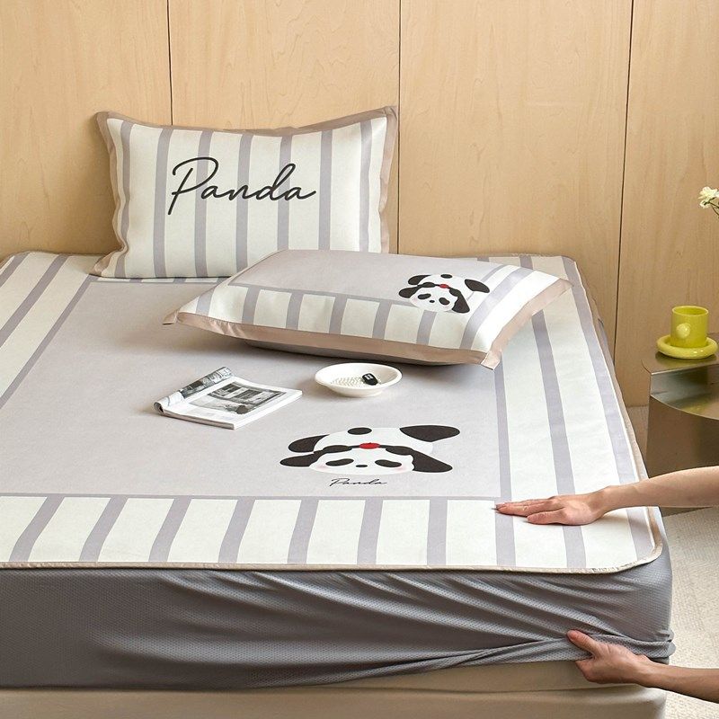 A类夏季凉感冰丝凉席三件套可爱卡通空调席全包床笠可折叠软席子