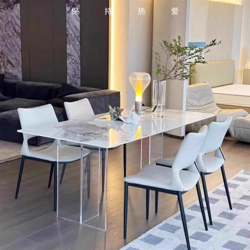 亚克力岩板餐桌椅组合小户型悬浮感透明桌子现代简约家用长方形桌