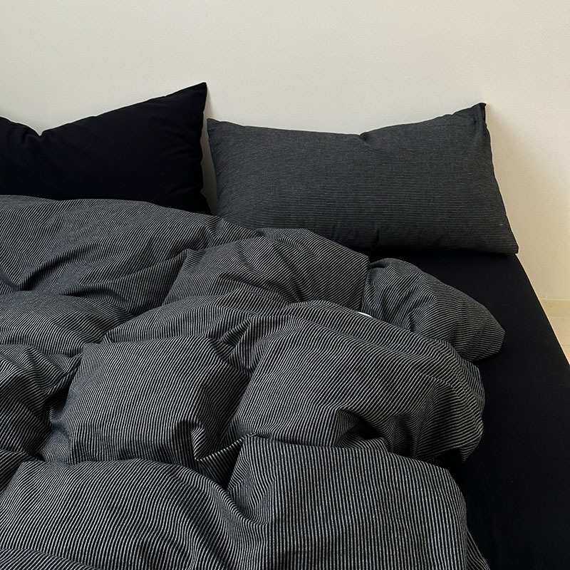 纯黑全棉四件套A类长绒棉纯棉性冷淡风水洗棉被套床单学生宿舍