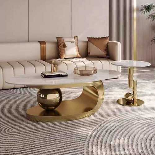 意式极简轻奢岩板茶几电视柜组合椭圆形不锈钢小户型家用简约现代