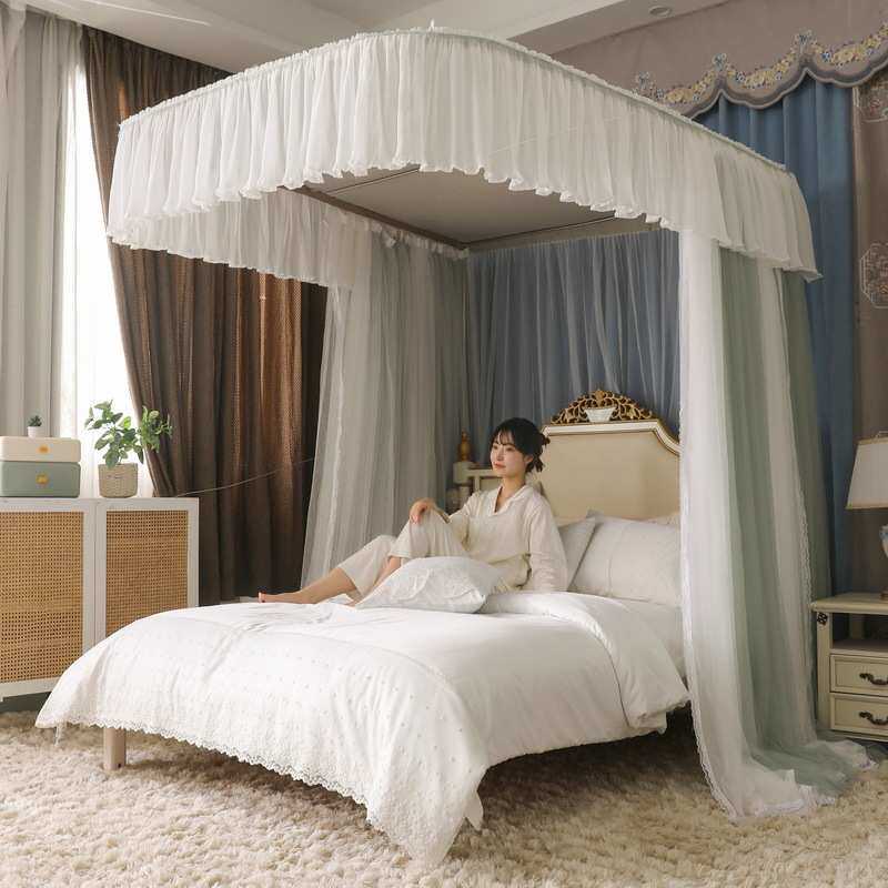 U型导轨伸缩三开门蚊帐轨道宫廷落地公主风1.5米/1.8m床 双