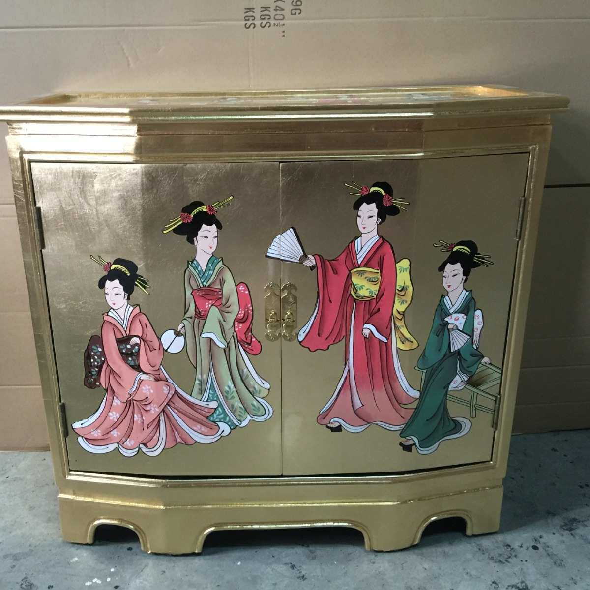 至高美金箔门柜玄关柜彩绘家具出口日韩进门隔断柜门厅装饰柜