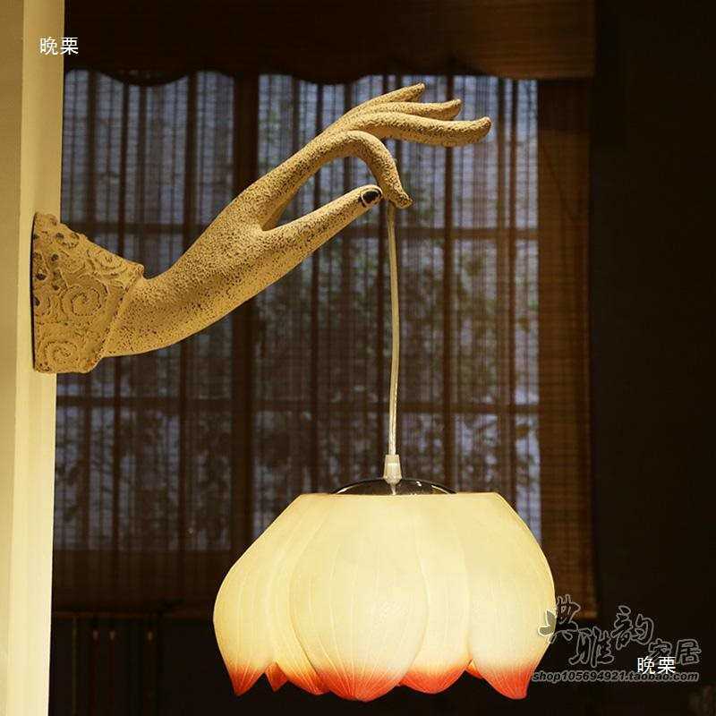灯具客厅走廊餐厅工程树脂灯饰禅意佛手荷花壁灯（左右手款）