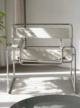 瓦西里椅子设计网红躺椅中古不锈钢休闲沙发马鞍皮拍照客厅书房椅