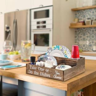 木质分格收纳盒户外野餐纸盘架餐具收纳盒厨房用具收纳整理储物盒