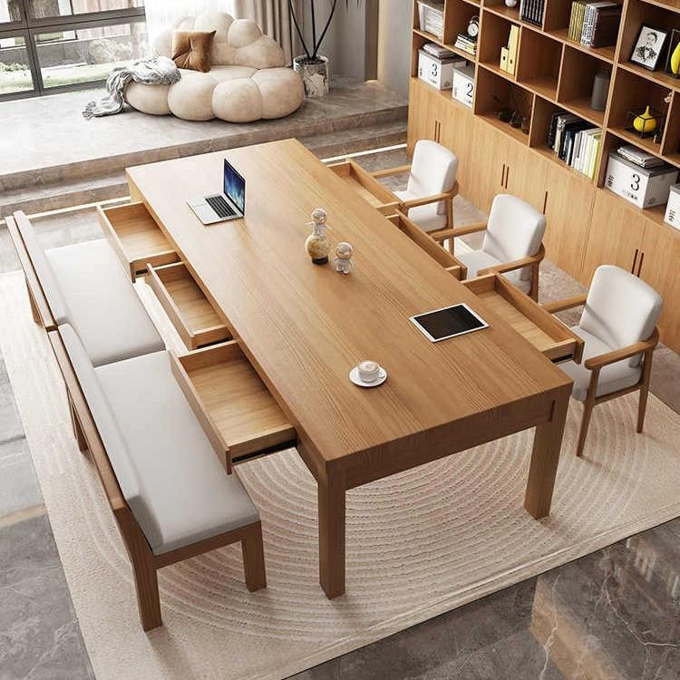 客厅化大长实木书桌家用学习大板桌餐桌带抽屉茶桌一体长条桌子